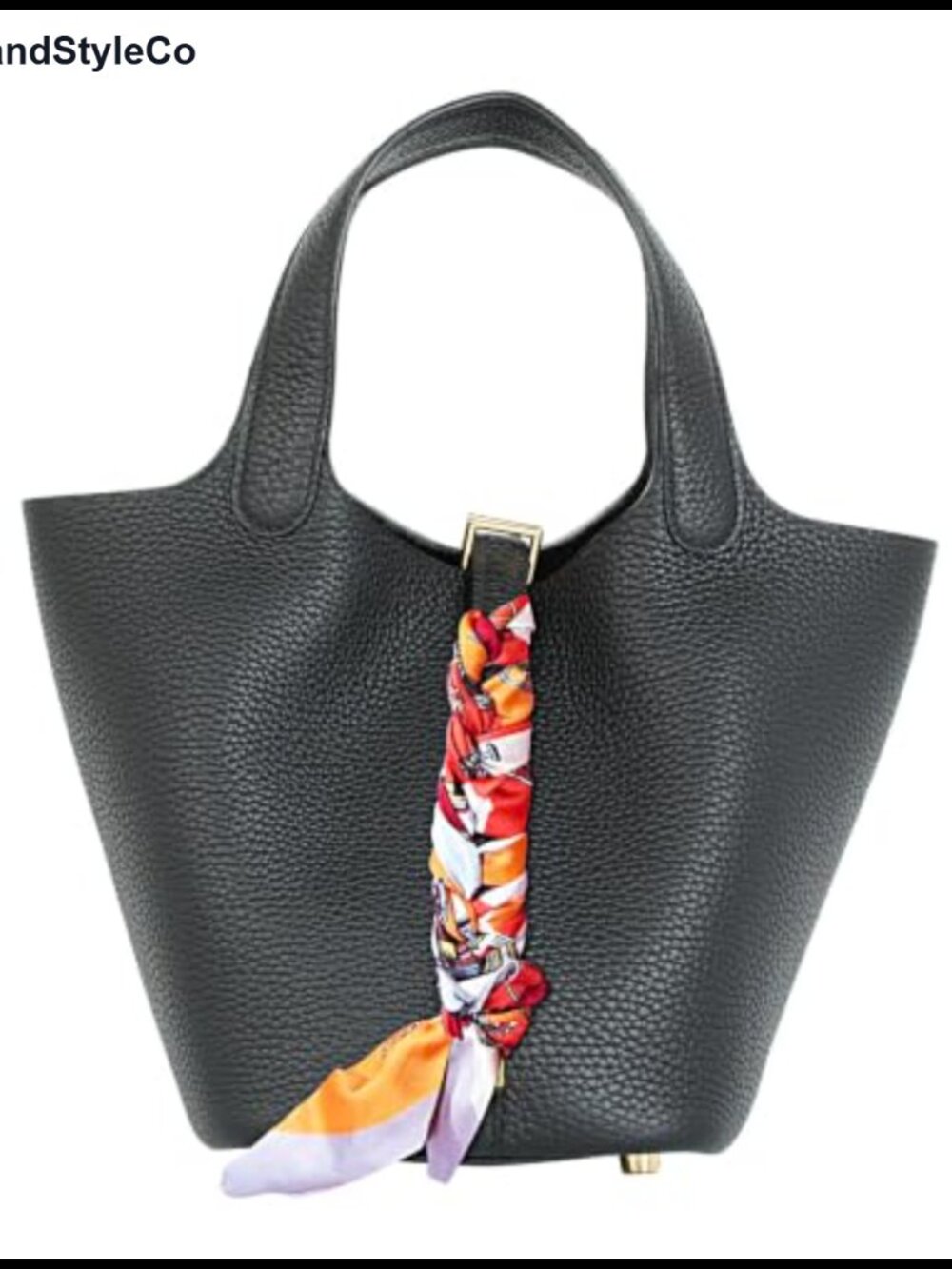 Genuine Leather Bucket Bag for Women, Italian Togo Cowhide Tote, Detachable